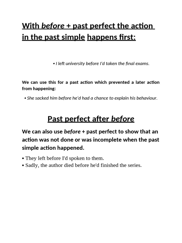 With Before + PAST PERFECT | PDF | Language Arts & Discipline | Self ...