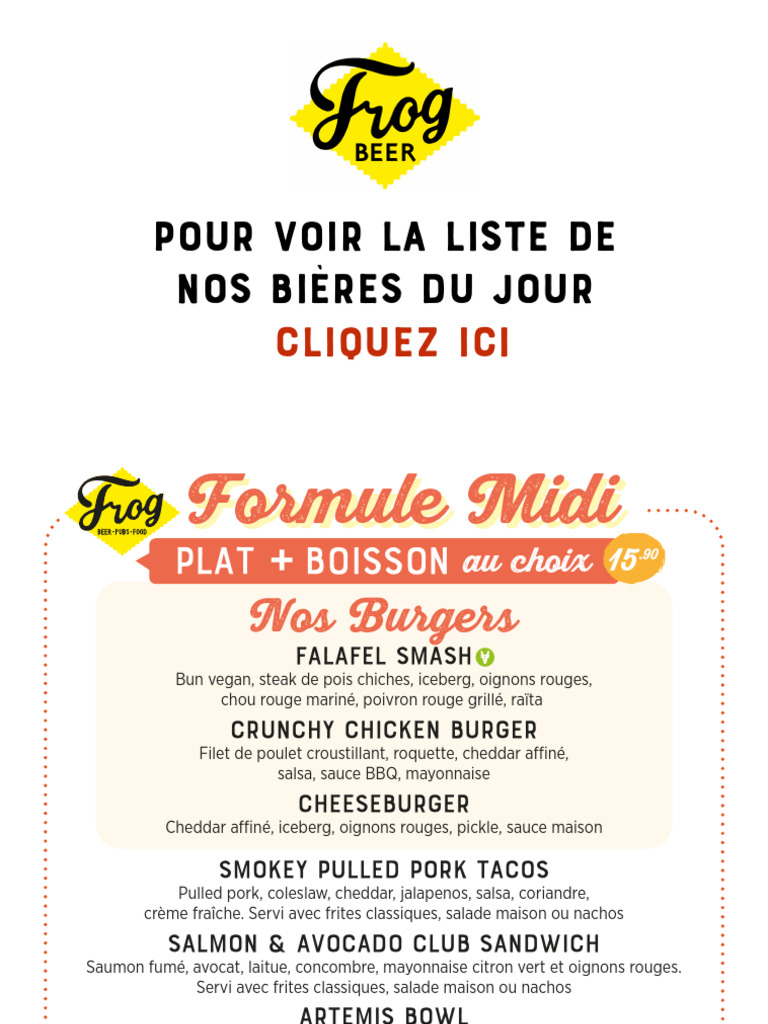 Menu du Frog XVI : Plats et Boissons | PDF | Hamburgers | Curry