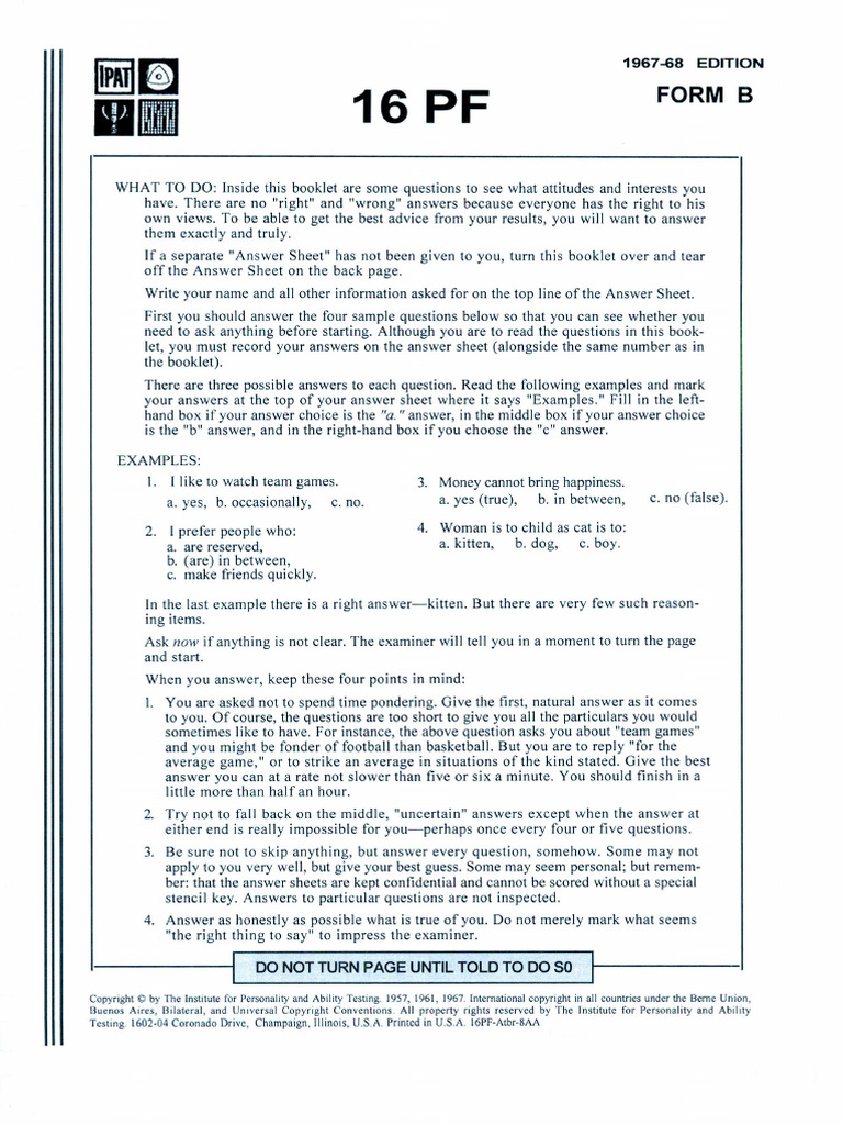16PF Form B | PDF