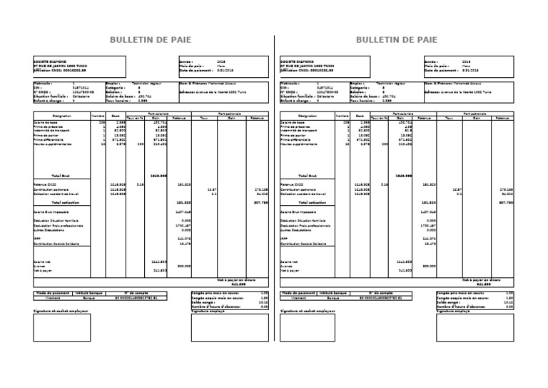 Bulletin de Paie - Société Diamond | PDF | Salaires | Impôt sur le revenu