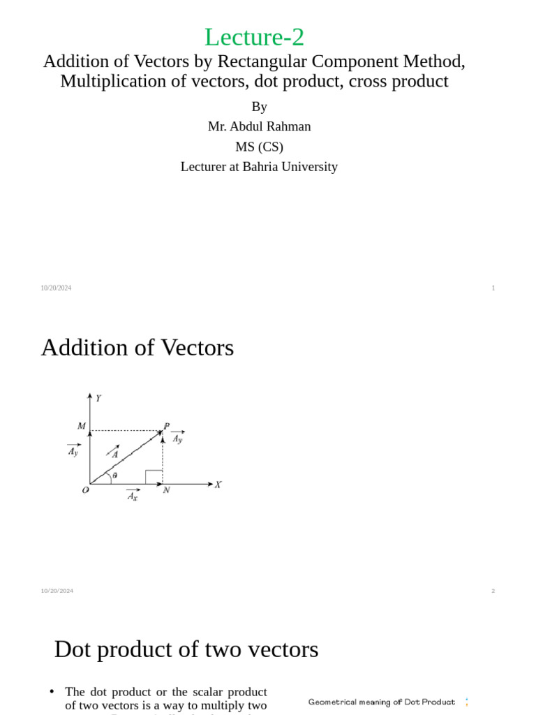 Dot and Cross Product 27092023 042959pm 20092024 013014pm | PDF ...