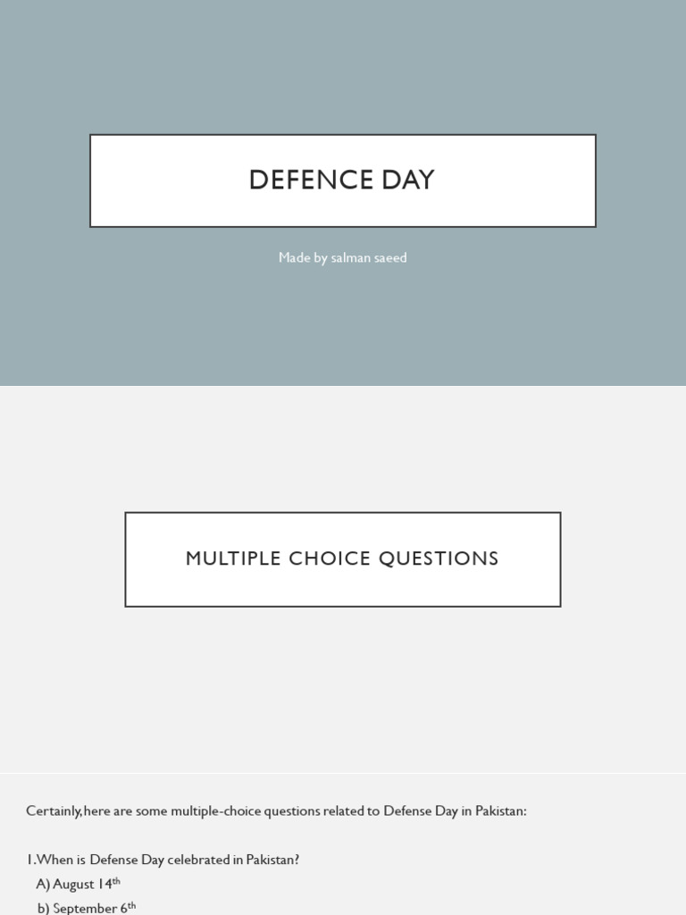 Defense Day Quiz: MCQs on Pakistan | PDF | Travel | History