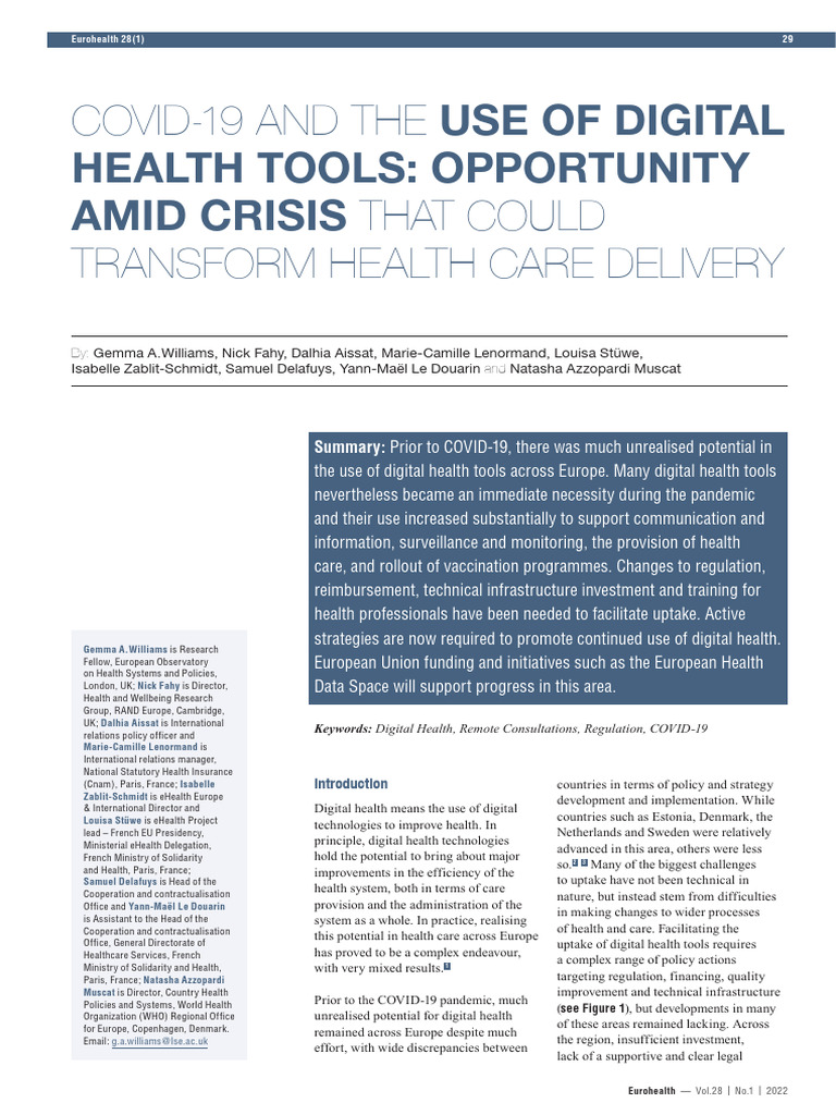 Digital Health Tools in COVID-19 Response | PDF | Governance | Medicine