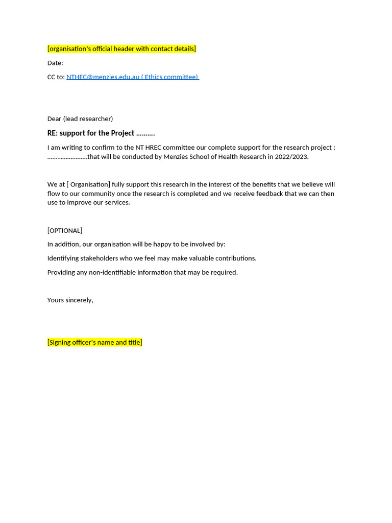 Support for Menzies Research Project | PDF