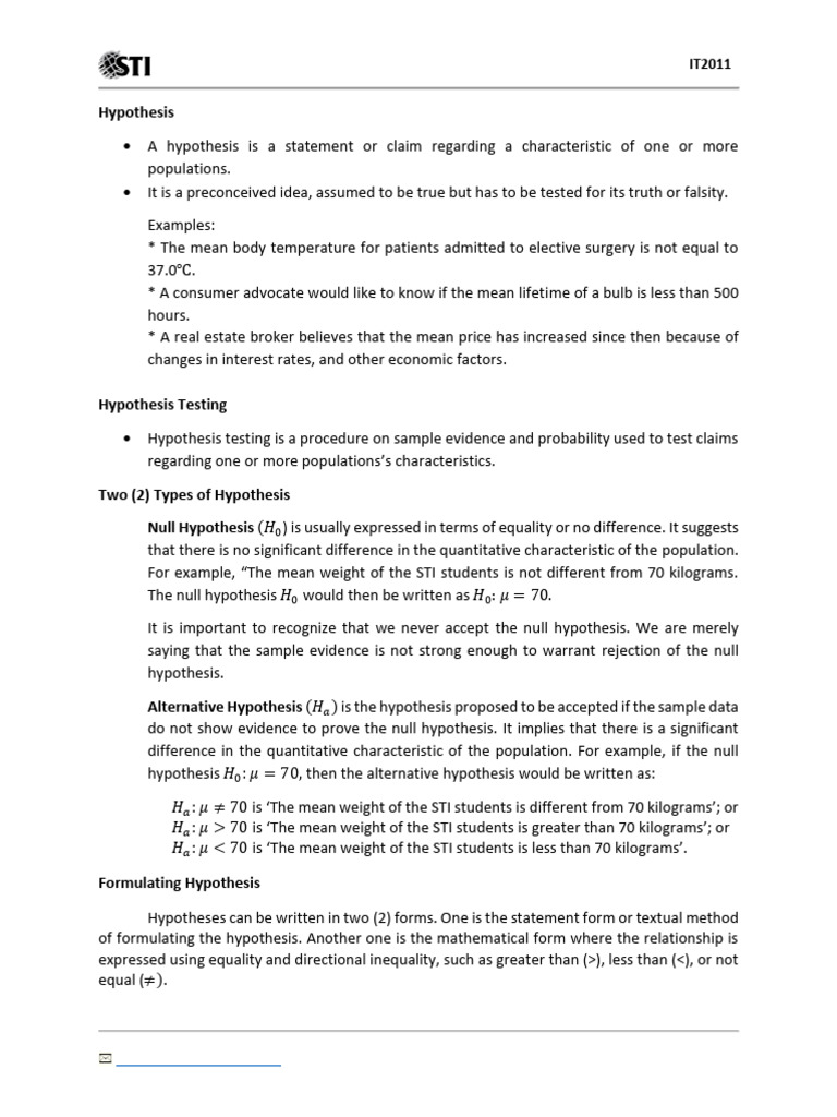 Understanding Null and Alternative Hypotheses | PDF | Hypothesis | Null ...