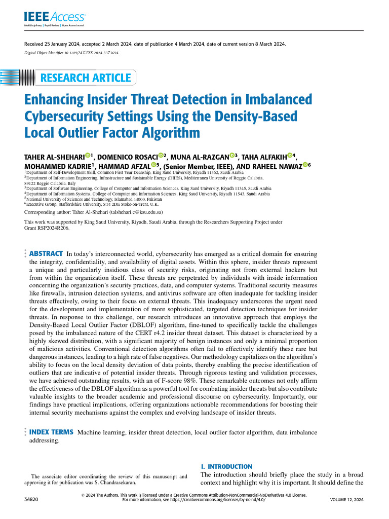 Insider Threat Detection with DBLOF Algorithm | PDF | Machine Learning ...