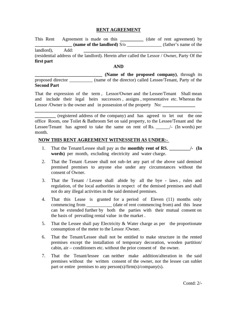 Standard Office Rent Agreement Template | PDF | Lease | Leasehold Estate