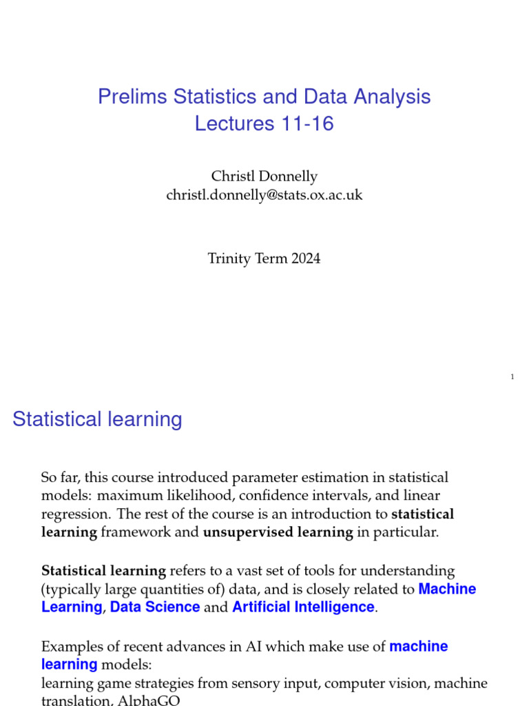 Lecture Slides - 11-16 - 2024 | PDF | Statistics | Machine Learning