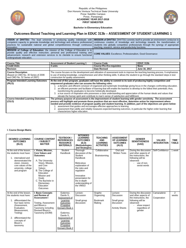 SYLLABUS - ASSESSMENT 1 | PDF | Educational Assessment | Learning