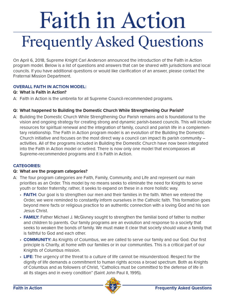 Faith in Action Faq | PDF | Catholic Church