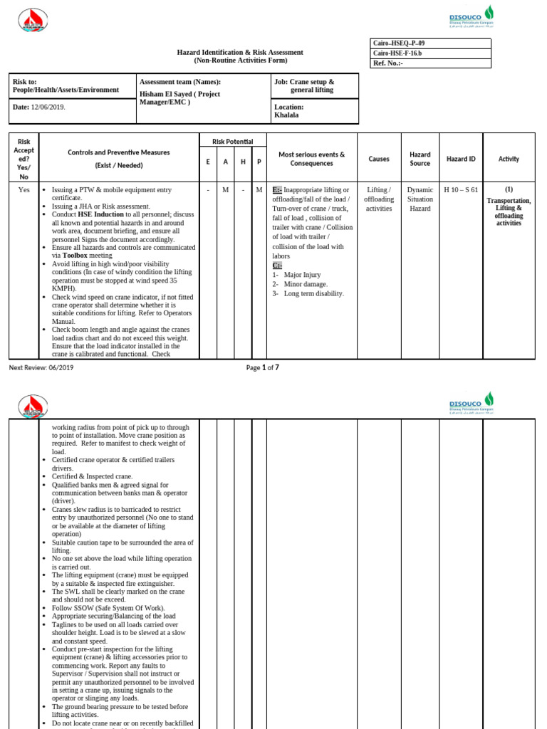 Crane Setup Risk Assessment Guide | PDF | Crane (Machine) | Exhaust Gas