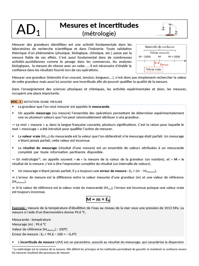 Calcul des incertitudes de mesure | PDF | Erreur de mesure | Chiffre ...