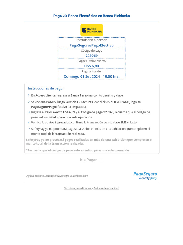 Instrucciones de Pago en Banco Pichincha | PDF | Finanzas y dinero
