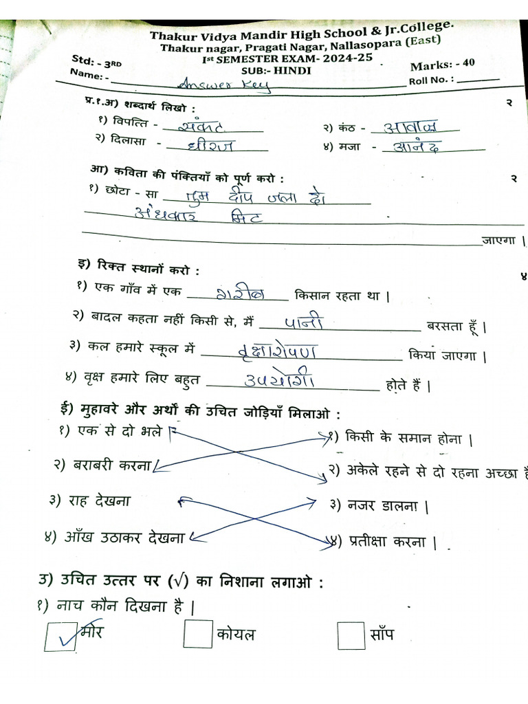 std 3, Answer key | PDF