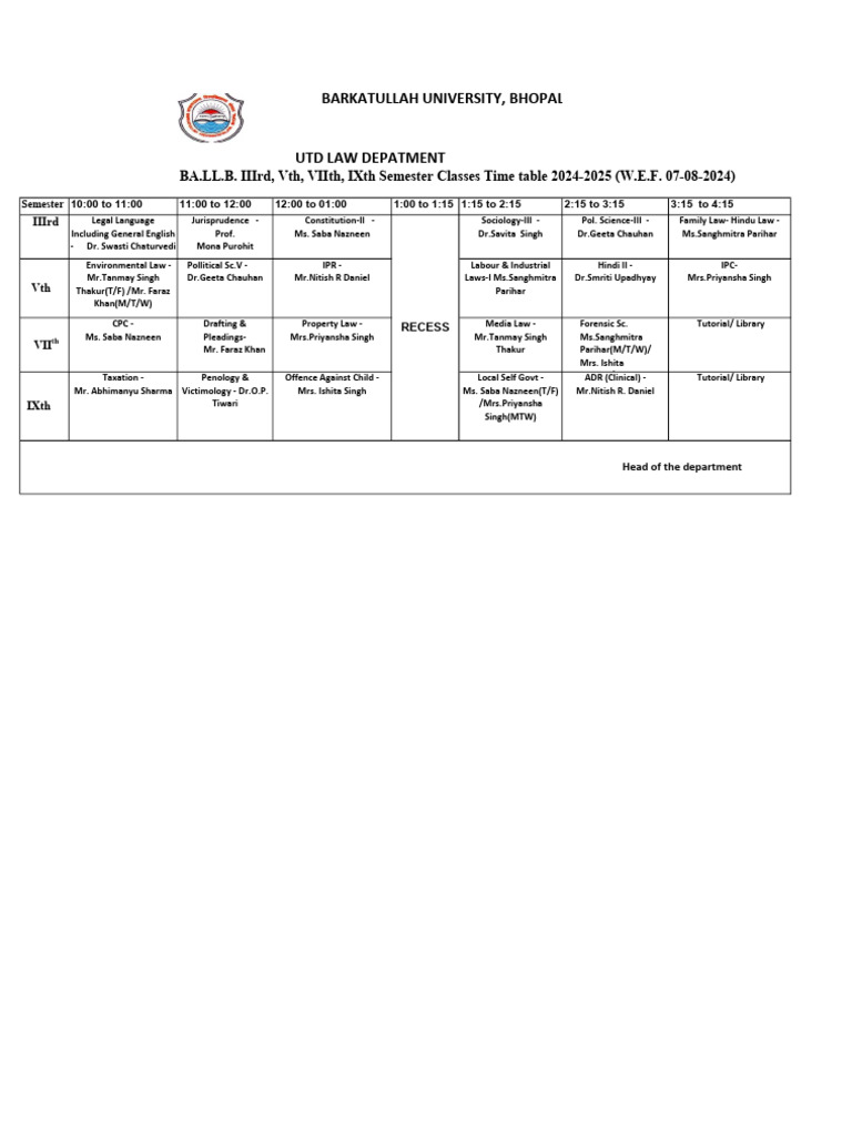 BALL.B Time Table 2024-25 | PDF | Justice | Crime & Violence