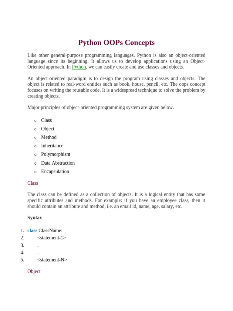 2 ModulePython OOPs Concepts | PDF | Object Oriented Programming ...