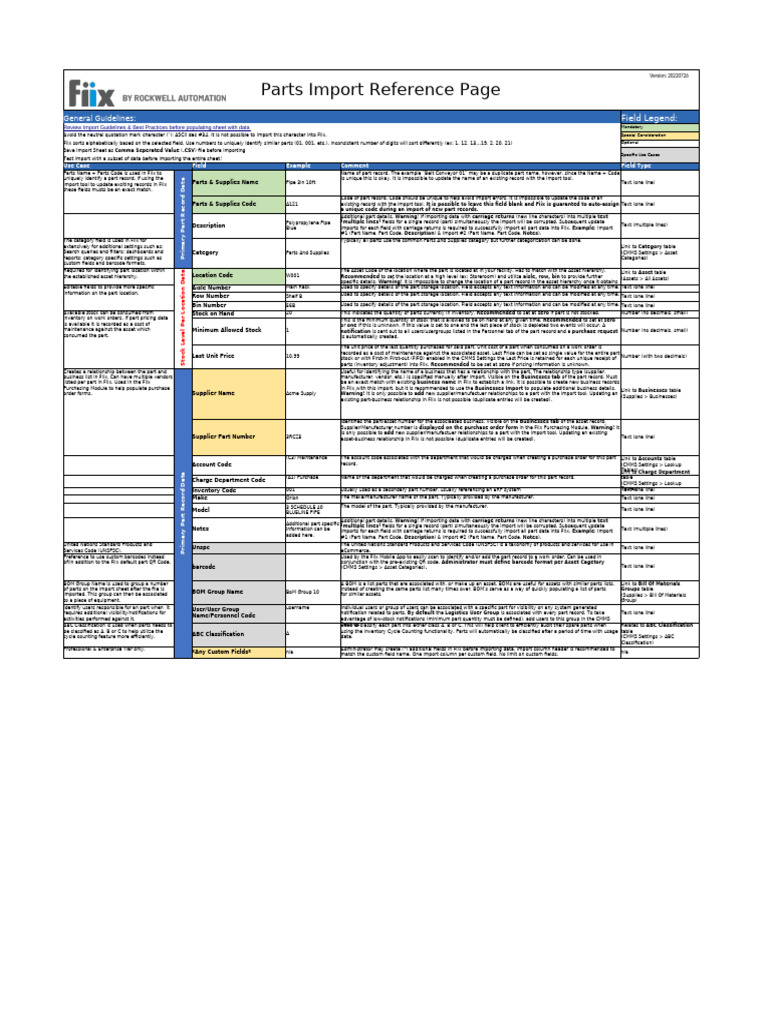 Parts Import Guidelines for Fiix | PDF | Comma Separated Values | Qr Code
