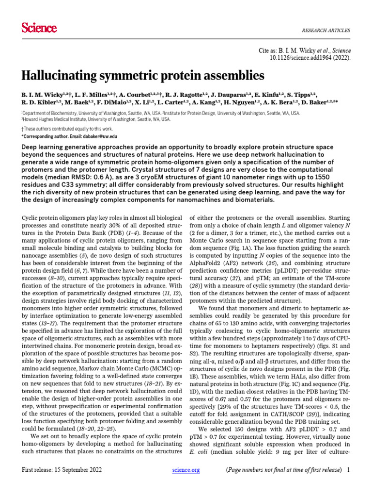 Hallucinating Symmetric Protein Oligomers | PDF | Proteins | Alpha Helix