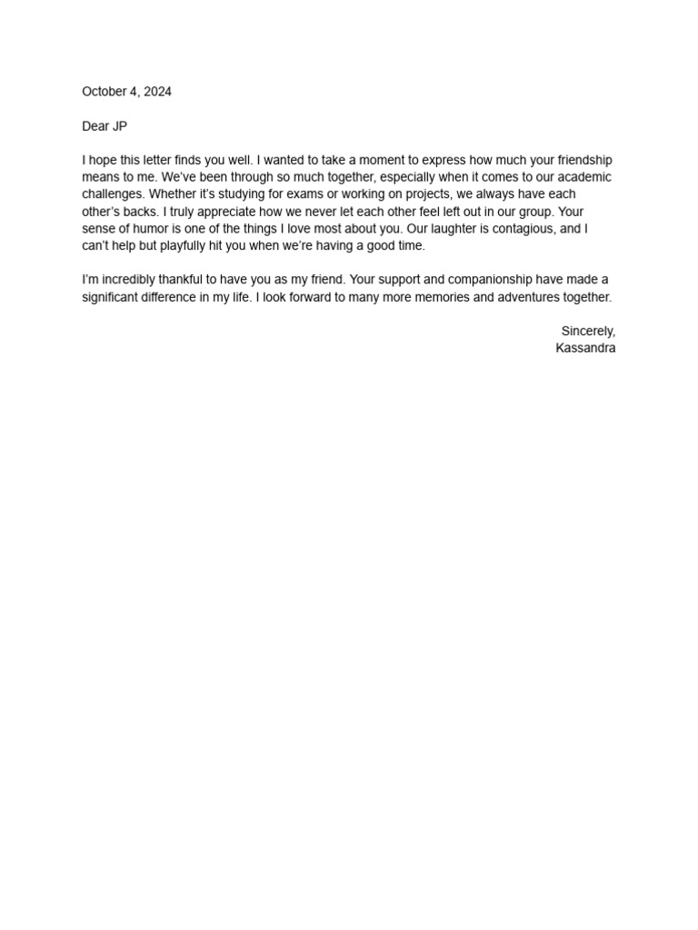 Heartfelt Letter of Friendship | PDF