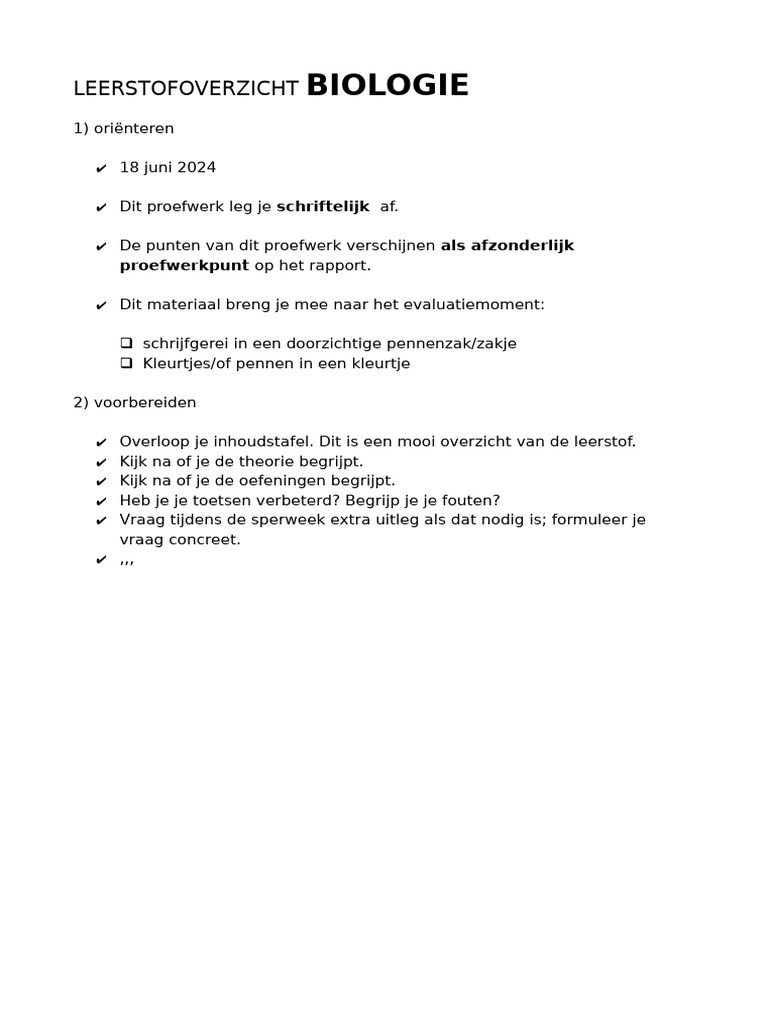 Leerstofoverzicht Bio 5.1 Juni 2024 | PDF