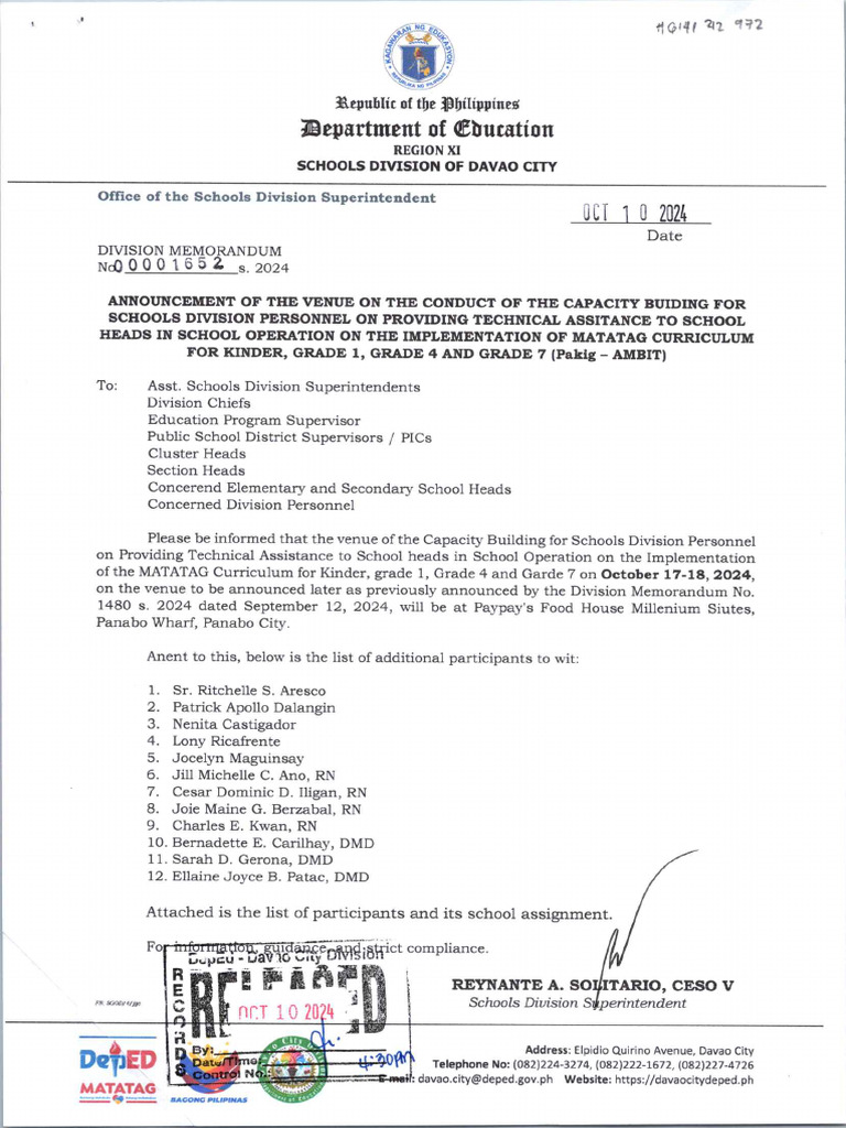 2024-Dm No. 1652- Announcement of the Venue on the Conduct of the ...
