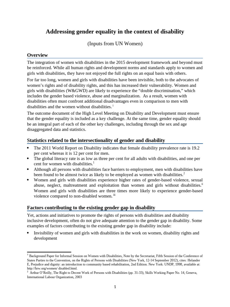 Gender Equality for Women with Disabilities | PDF | Disability | Gender ...