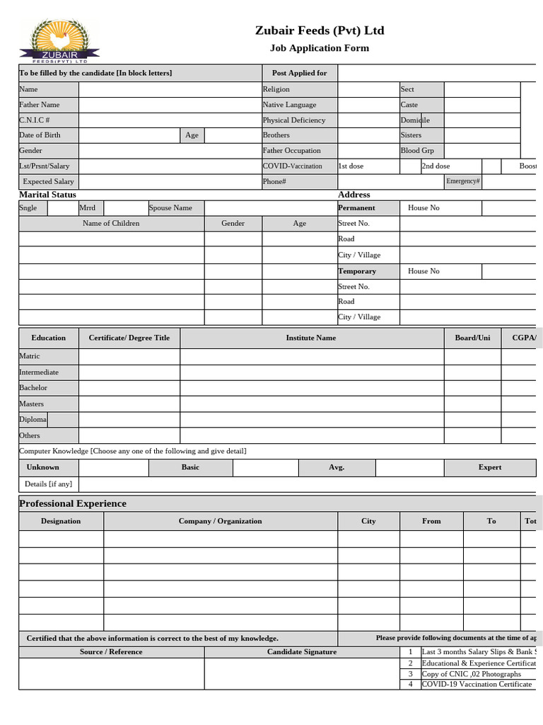 Job Application Form ZFPL NEW PDF Public Health Pediatrics