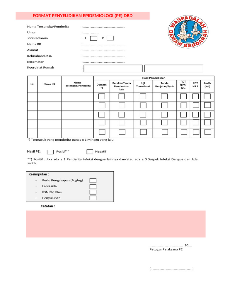 Formulir Penyelidikan Epidemiologi DBD | PDF