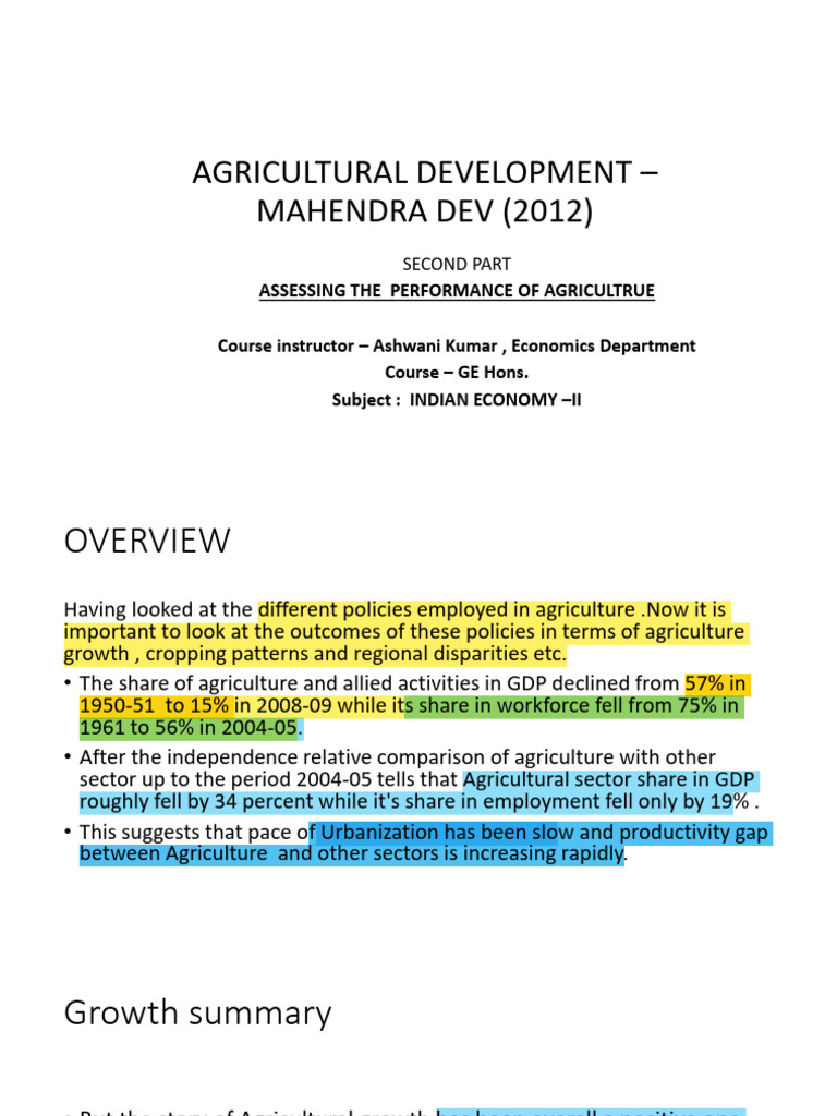 Agri Development - Lec 2 | PDF | Agriculture | Green Revolution