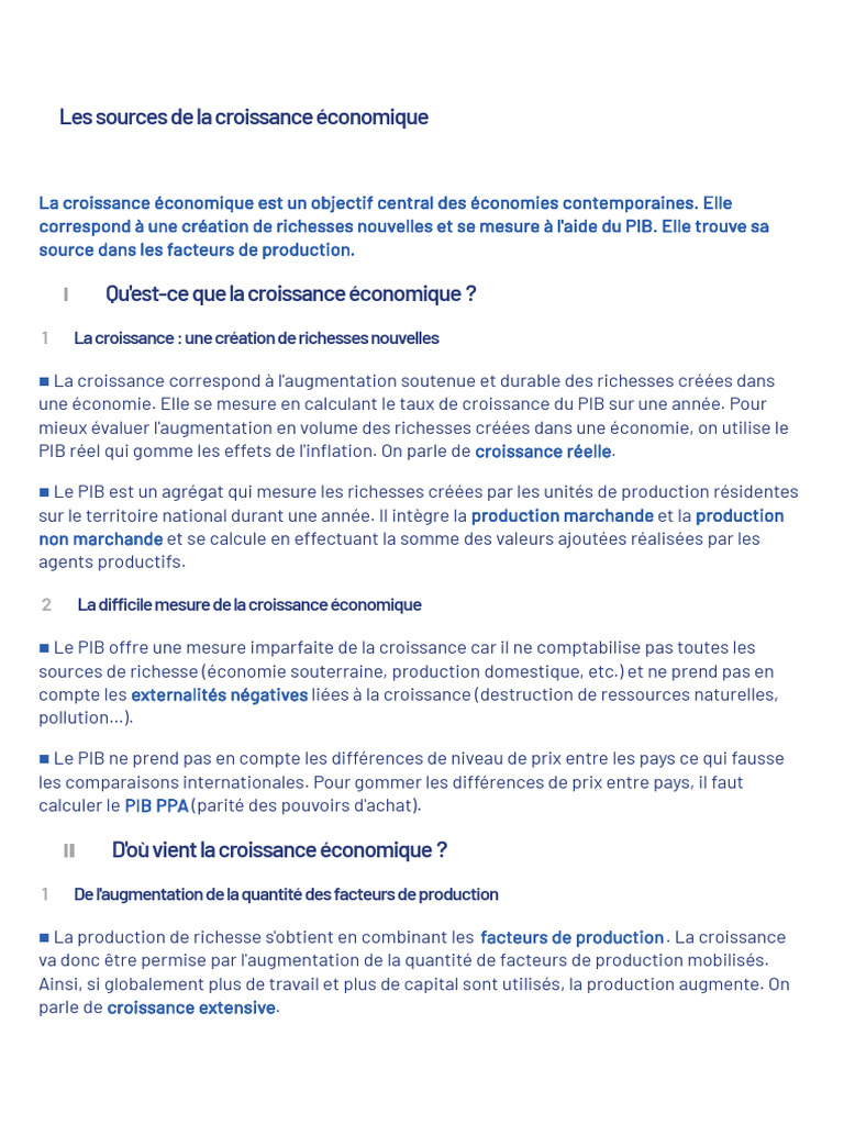 Les Sources de La Croissance Economique | PDF | Produit intérieur brut ...