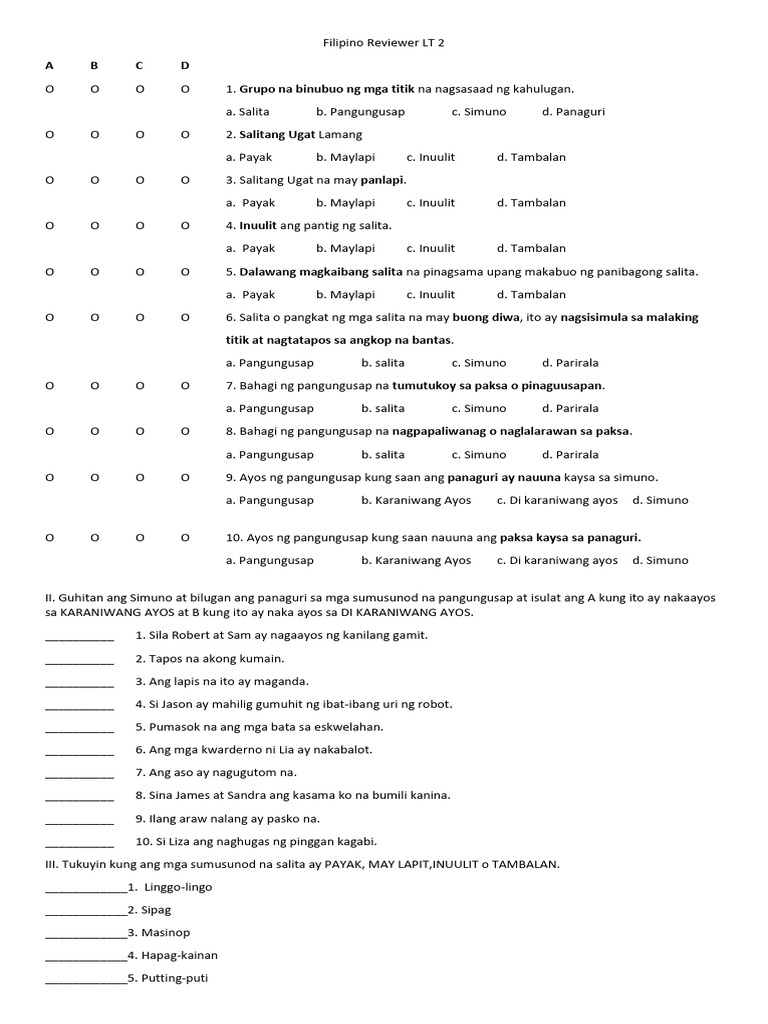 Filipino Reviewer LT 2 | PDF