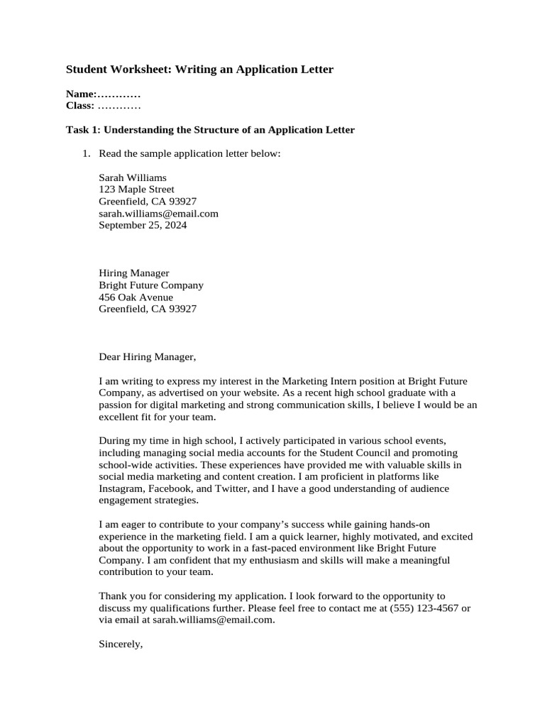 Application Letter Writing Worksheet | PDF | Social Media | Popular ...