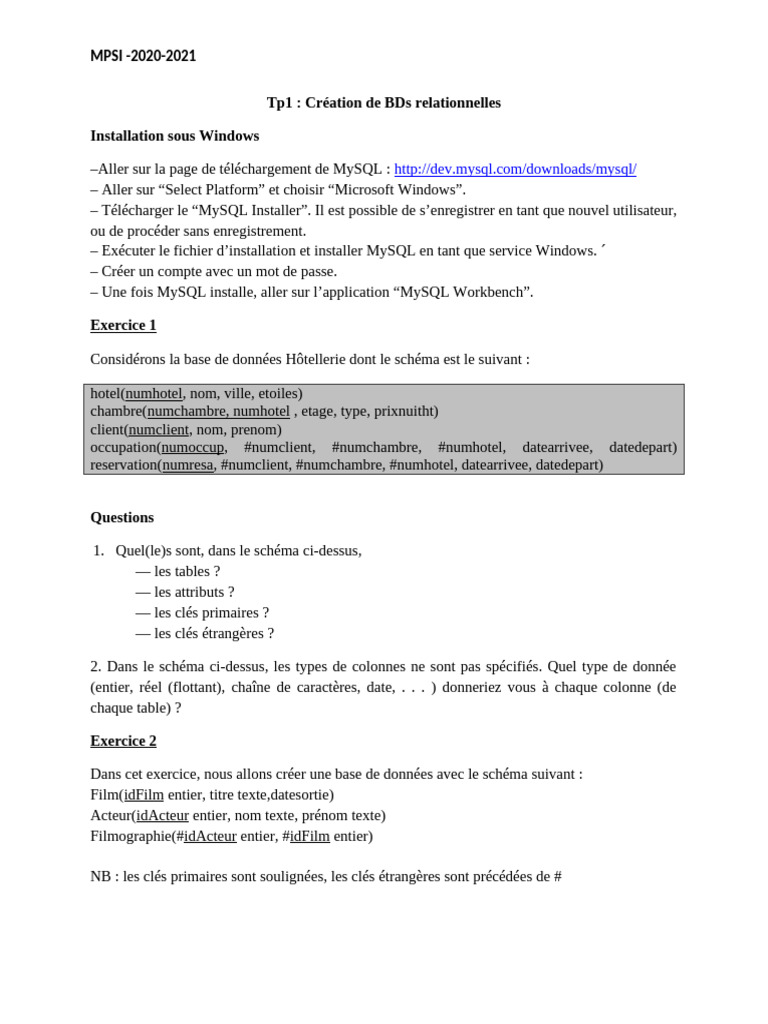 Création de BDs relationnelles MPSI | PDF | Informatique | Logiciel