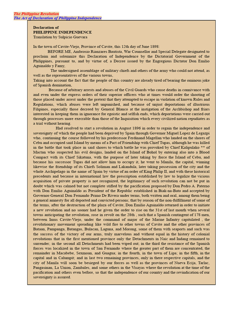1898 Declaration of Philippine Independence.docx PDF Philippines