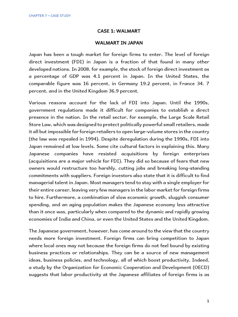 Chapter 7 - Case Study | PDF | Walmart | Foreign Direct Investment