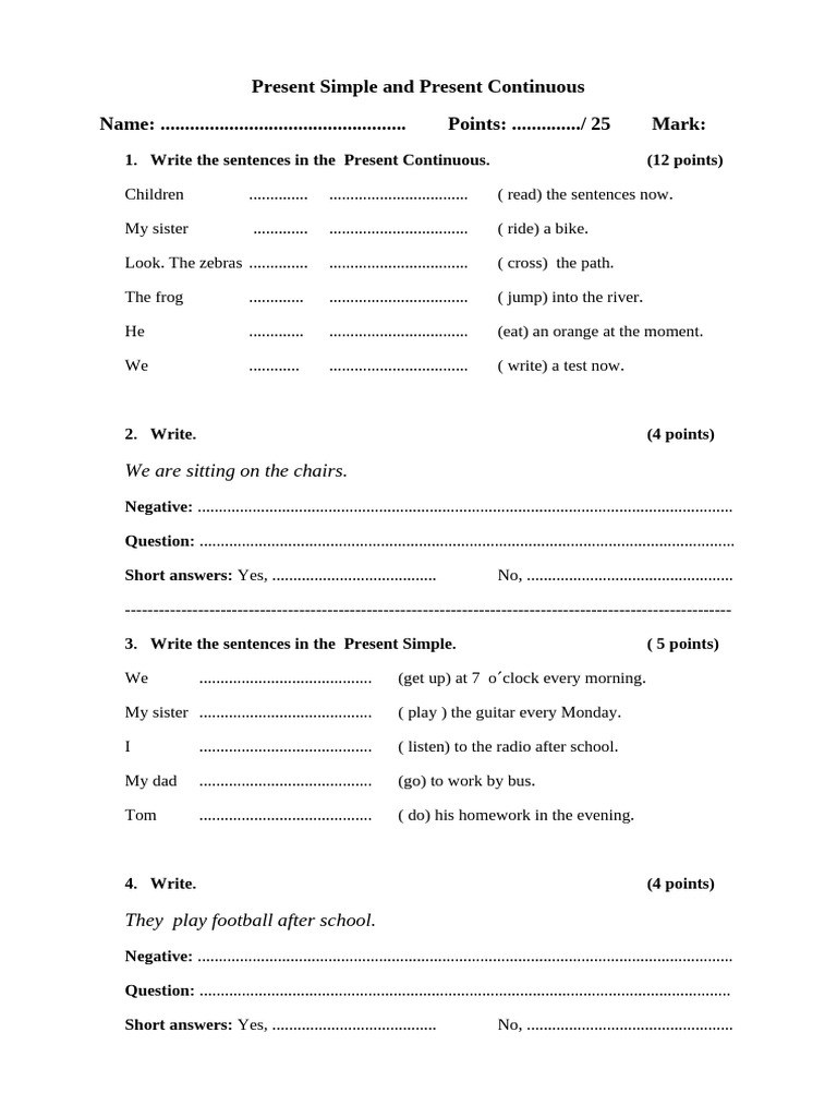 Present Simple and Continuous Gramar Exercise | PDF | Language Arts ...