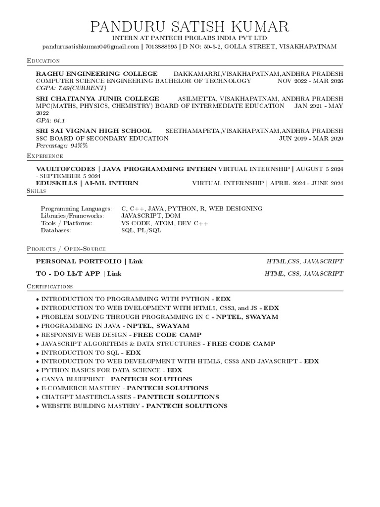 Satish Resume Classic PDF - 1729490108