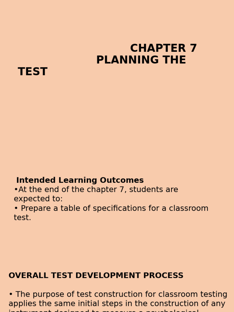 7grp CHAPTER 7 PLANNING THE TEST T | PDF | Educational Assessment ...