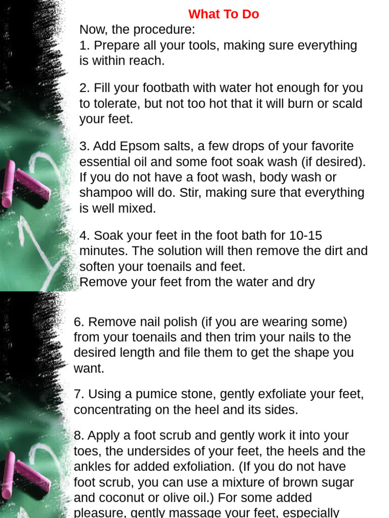 Foot Spa Step by Step Procedure | PDF