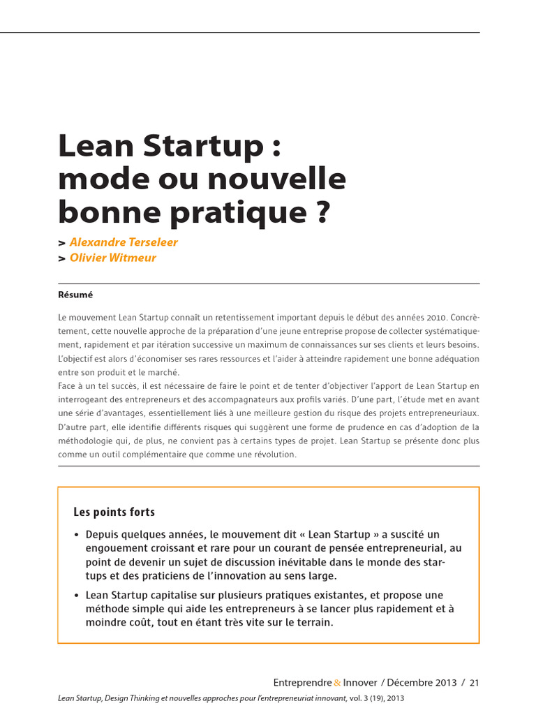 Lean Startup : Méthode et Pratiques Innovantes | PDF | Lean (production ...
