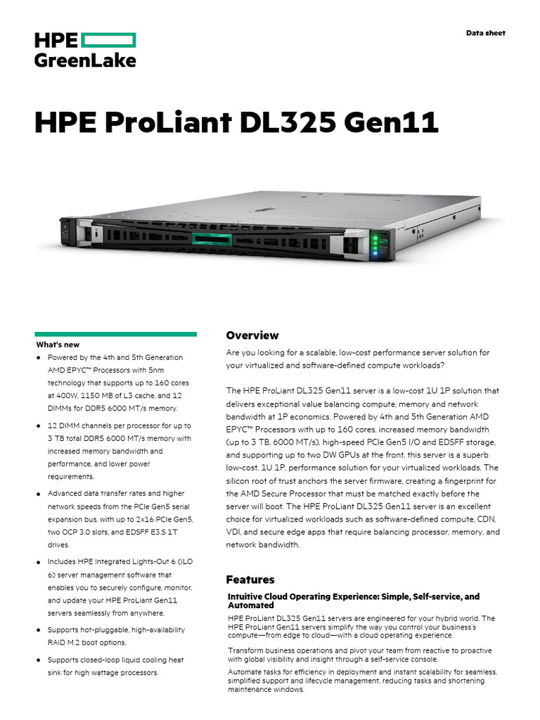 HPE ProLiant DL325 Gen11-Datasheet | PDF | Computer Hardware | Computer ...