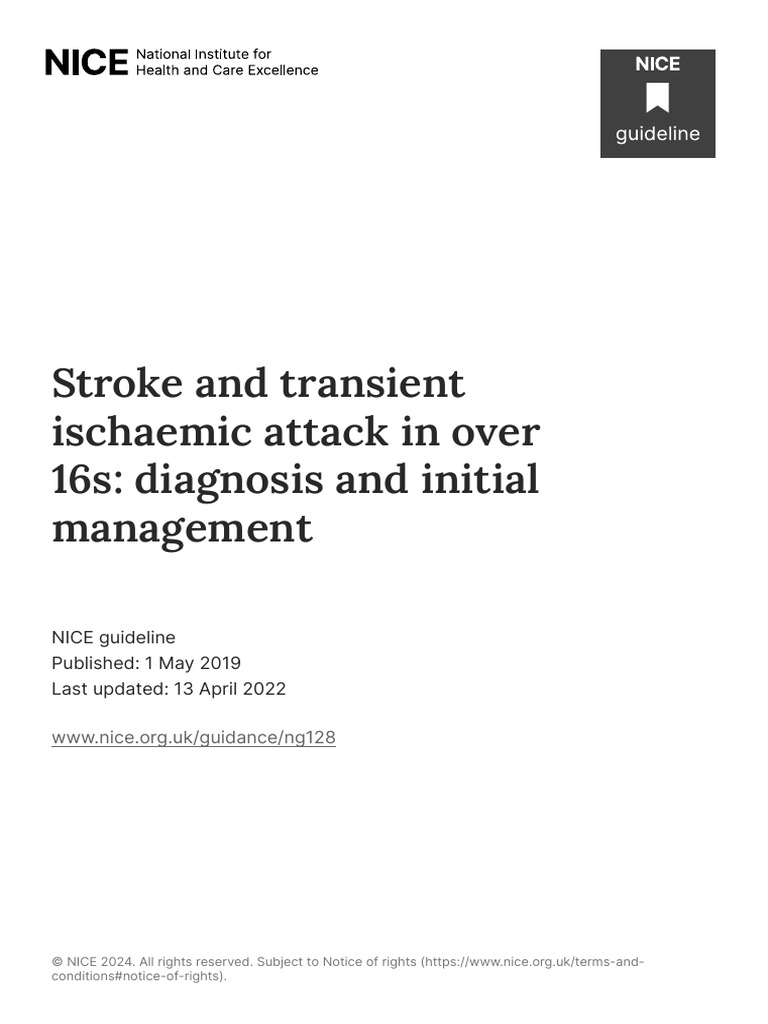 Stroke and Transient Ischaemic Attack in Over 16s Diagnosis and Initial ...