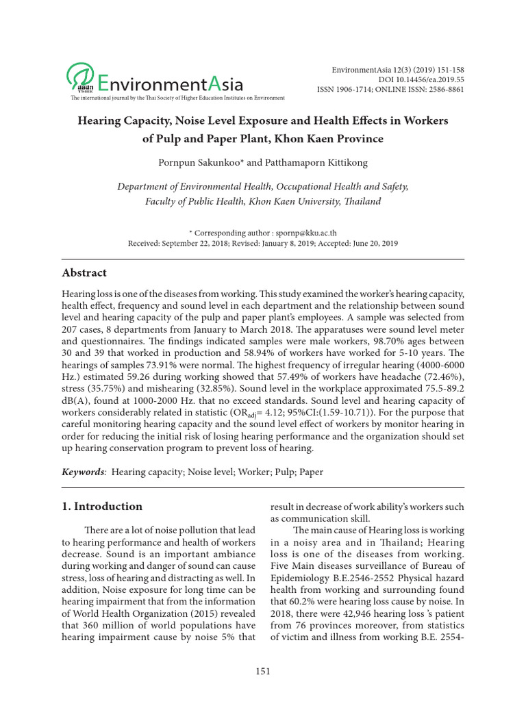 Hearing Loss and Noise Exposure in Workers | PDF | Noise | Hearing Loss