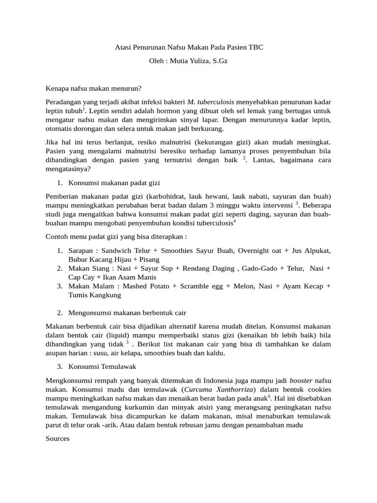 Atasi Penurunan Nafsu Makan Pada Pasien TBC | PDF | Pengembangan Diri