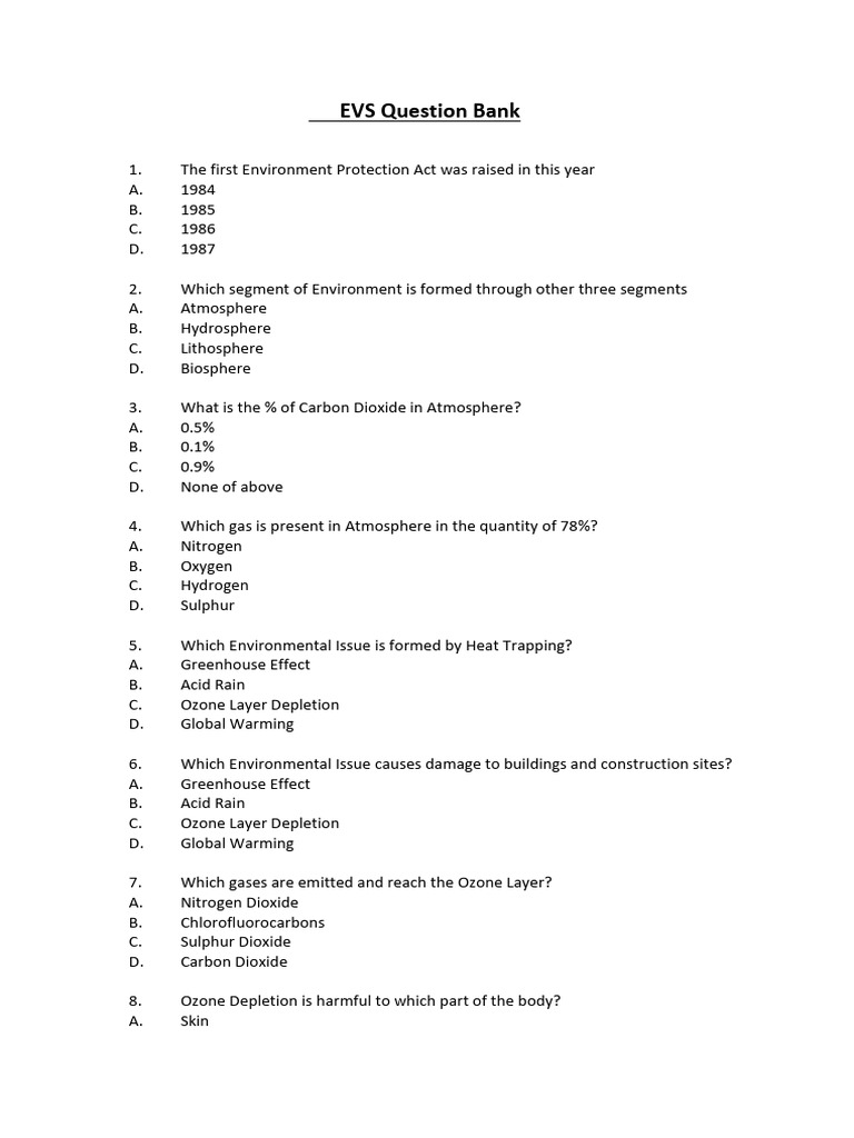 Evs Question Bank Class 5 Pdf