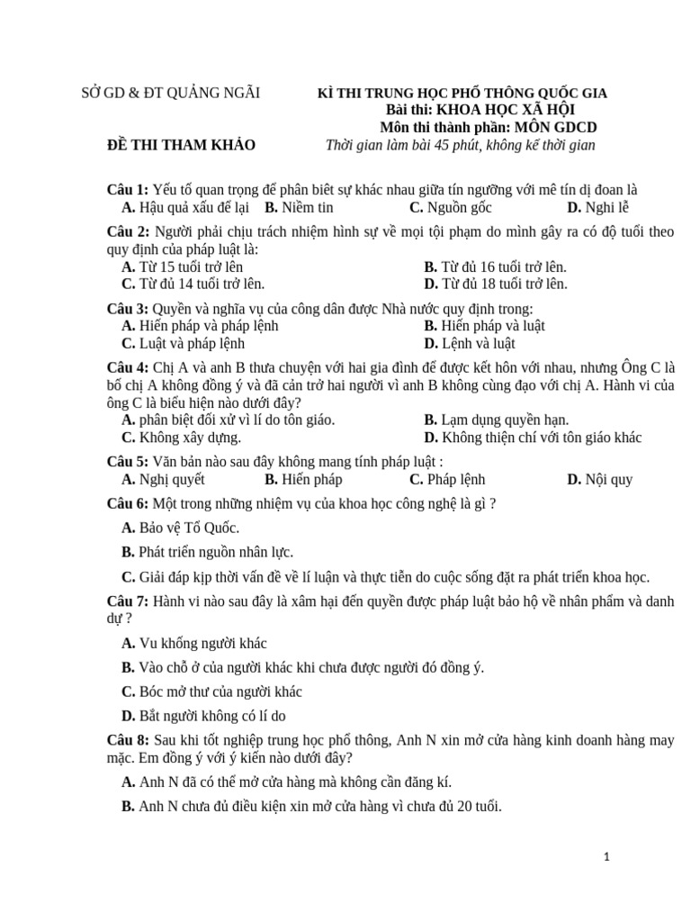 ÔN TẬP THI TN GDCD TUẦN 33 | PDF