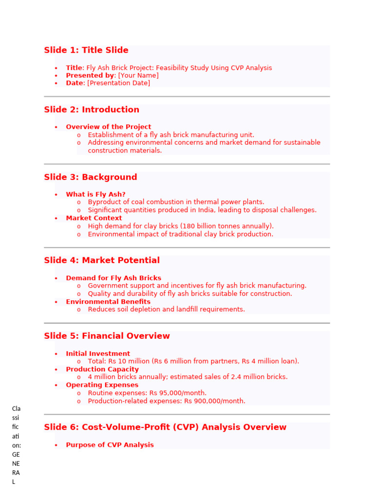 Fly Ash Brick Project Feasibility Study | PDF | Economies