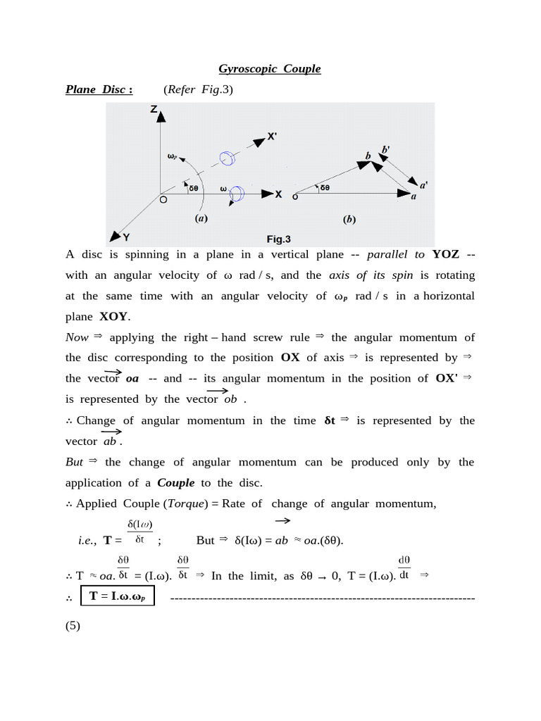 Gyroscopic Couple Angula Velocity, Acceleration PDF Rotation