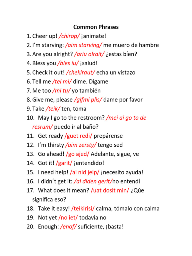 Frases Comunes en Español e Inglés | PDF | Artes del Lenguaje y ...