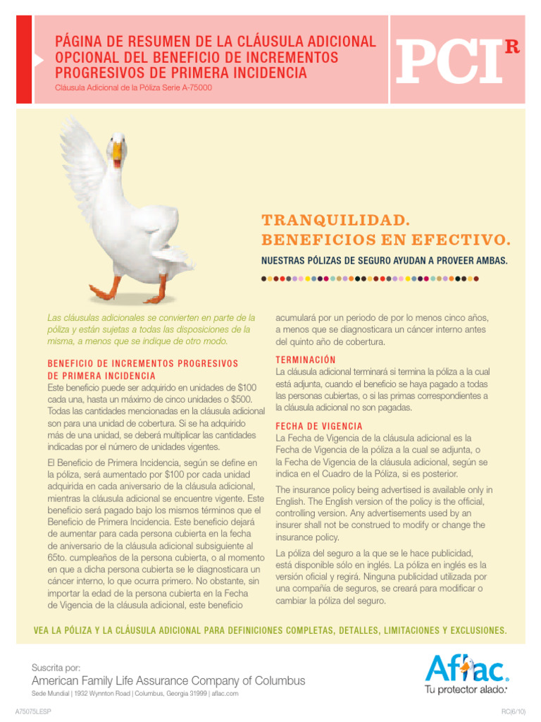 Cancer Rider de 1ra Incidencia | PDF | Póliza de seguros | Derecho ...